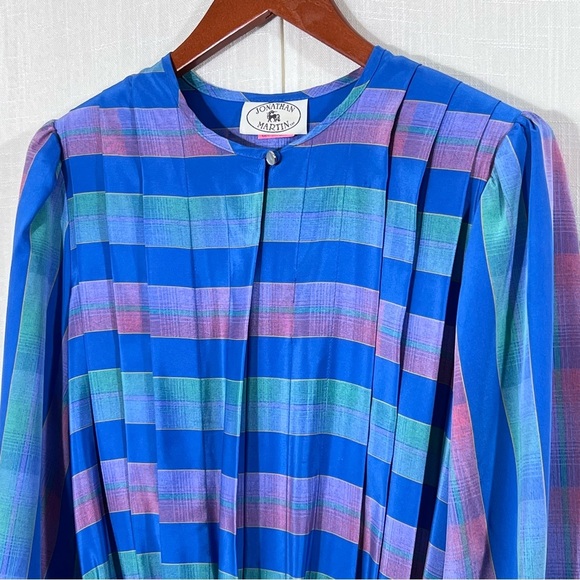 Vintage 80’s Jonathan Martin Pleated Button Striped Belted Dress Size 11/12 - Picture 8 of 15
